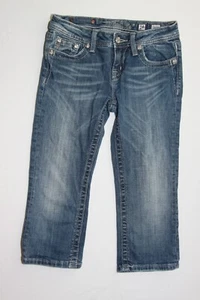 Miss Me Girls Size 14 Denim Blue Capri Jeans Embellished Rose JK6080P - Picture 1 of 21