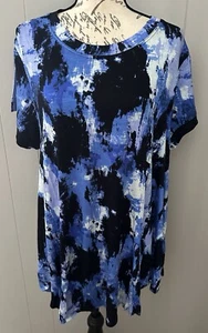 NEW Lularoe Erika Short Sleeve Swing Top Shirt XL Extra Large Blue Tie Dye Print - Picture 1 of 4