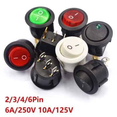 20mm 6A/250V 10A/125V ON/OFF Push Button Power Round Rocker Switch 2/3/4/6Pin - Image 1 of 4