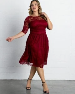 Kiyonna Dress Red Luna Lace 1X Scalloped Lined Fit + Flare Wedding Guest Party - Picture 1 of 7