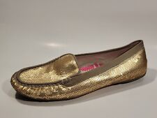 Joan & David Womens 11 Med Driving Loafer Flats Moc Toe Shoes Casual Gold Sequin