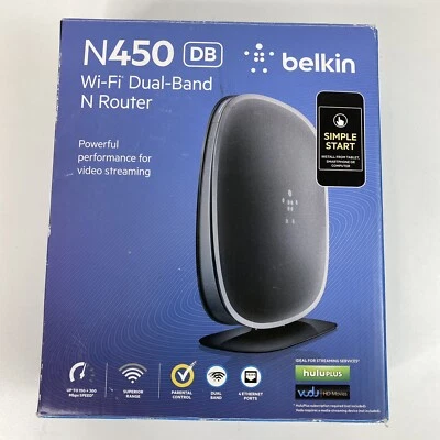 NEW Belkin Wi-Fi Dual-Band N Router N450 DB 4-Port 10/100 (F9K1105) Open Box - Image 1 of 4