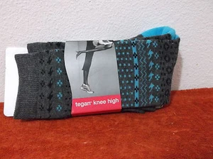 NEU "TEGAN" DAMEN GRAU mit BLAUEM DESIGN "KNIEHOHE" SOCKEN #1 GRÖSSE... MEDIUM - Bild 1 von 1