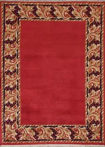 RED Bordered Nepal Tibetan Oriental Area Rug Hand-knotted Kitchen Carpet 4'x5' - Picture 1 of 12