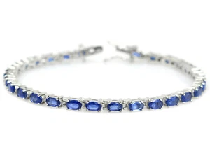 925 Sterling Silver Oval Cut Natural Himalyan Kyanite Gemstone Tennis Bracelet - Picture 1 of 4