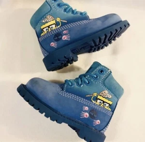 Timberland x Spongebob Squarepants Youth Shoes Sz 4 Blue Nubuck Graphic Boots - Picture 1 of 7