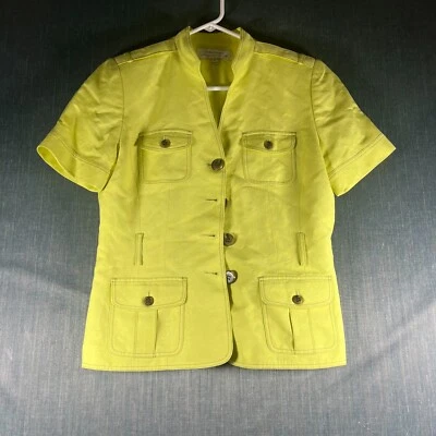 Chaqueta para mujer Tahari Arthur S. Levine talla 6 amarilla manga corta botón delantero Foto 1 de 4