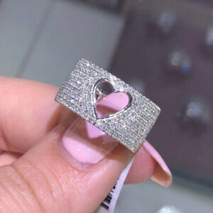 Fashion Heart 925 Silver Rings for Women White Sapphire Wedding Jewelry Sz 6-12