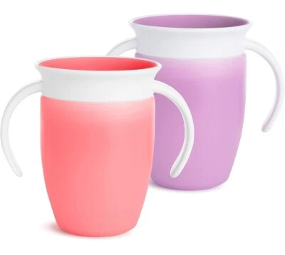 (2) Taza para sorber Munchkin Miracle 360 Trainer con asas, 7 OZ, rosa y púrpura Foto 1 de 3