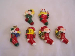 6 Christmas Holiday Button Covers Christmas Stockings w/ toys, Santa & Snowman - Picture 1 of 2
