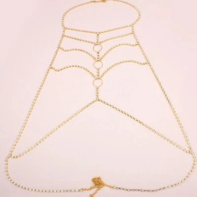 Sexy Bikini Bra Body Chain Harness for Women Rhinestone Lingerie Jewelry - Image 1 of 4