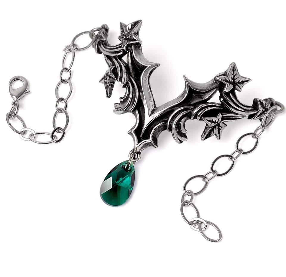 Pulseira de corrente barroca folhas de hera gótica alquimia cristal verde A143 - Imagem 1 de 4