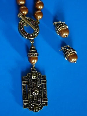 NUEVO HEIDI DAUS CLASSIC Oro Simulado Perla Cristal Palanca Collar Pendiente MG Foto 1 de 4