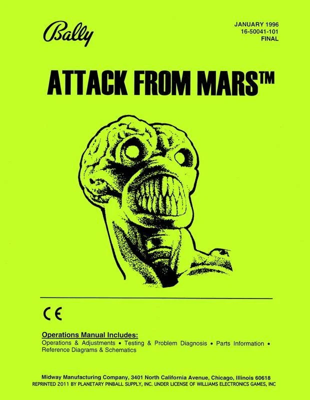 Attack From Mars Pinball Machine Operations/Service/Repair Manual Bally *NEW* rC - Image 1 of 1