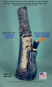 Classic Vintage Earthworks Old Man Wizzard Blue Ceramic Tobacco Bong Water Pipe - Picture 1 of 9