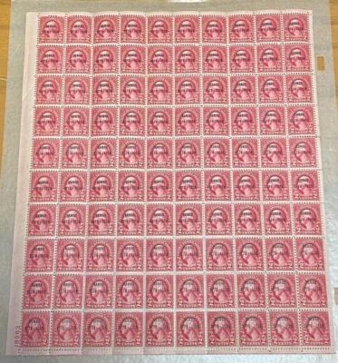 1928 2 CENTS GEORGE WASHINGTON HAWAII OVERPRINT SHEET OF 100 STAMPS. - Image 1 of 3