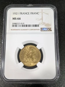 1921 MS66 France 1 Franc UNC NGC KM 876 Gad-468 F-218/3 Chambres De Commerce - Picture 1 of 4