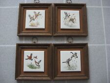 Set of 4 1950's Vintage Hunting Pheasants Geese on Tiles Wormy Chestnut Frames