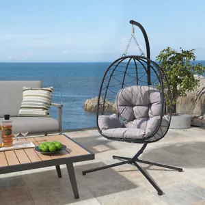 Hanging Egg Swing Chair w/ Stand Hammock Patio Rattan Chair Cushion Outdoor - Picture 1 of 6