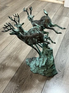 Escultura pátina vintage Toyo 1960 bronce 3 ciervos alces caza ciervo hecha en Corea - Imagen 1 de 19