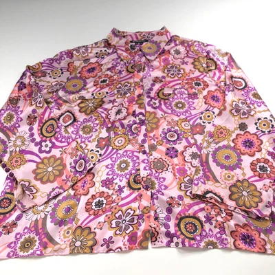 Camisa ECI Y2K 100% Seda Plus 3X Botones Manga Larga Rosa Estampado COMO NUEVA Foto 1 de 4