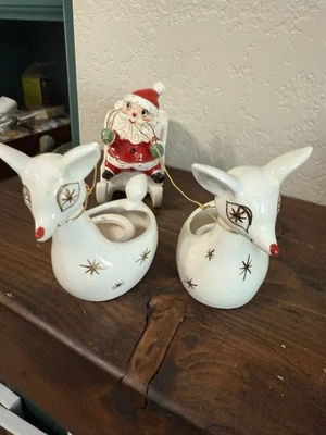 *Raro Holt Howard 1959 Santa con trineo y 2 candelabros de reno Starburst Japón Foto 1 de 4