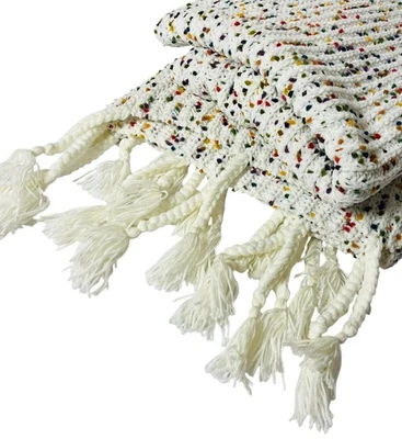 Confetti Chunky Fringe Throw Ivory Pol Blanket Multicolored 52”x67” -New - Image 1 of 4
