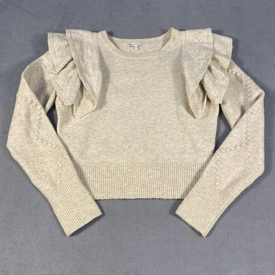 Женский свитер из крема/овсянки Skies Are Blue, длинные рукава с оборками, размер S - Изображение 1 из 4