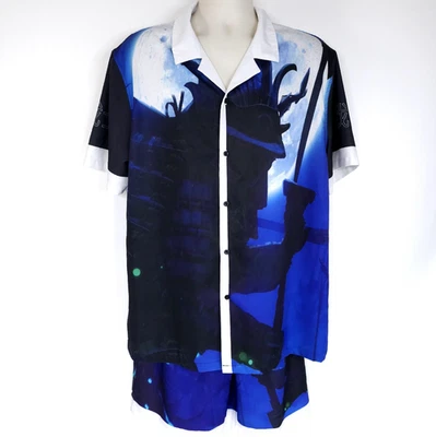 Red Ape MCMXXXIII Samurai All Over Print Shirt Shorts Set Mens XXL Blue Anime - Image 1 of 4