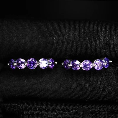 Orecchini mezza eternità fatti a mano in argento sterling 925 zaffiro viola... - Immagine 1 di 4
