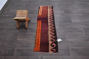 Vintage Türkischer Läufer Teppich 1x5ft Wolle Anatolisch Handarbeit Flur Oushak ROT - Bild 1 von 9