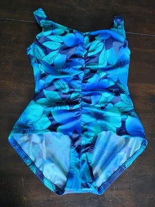 Le Cove Woman Swimsuit 22W Floral One Piece Ruching - Picture 1 of 8