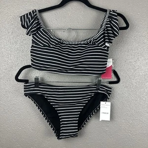 Vince Camuto Swim Suit Set Two Piece Ruffle Shoulder Black White Size Medium - Picture 1 of 17
