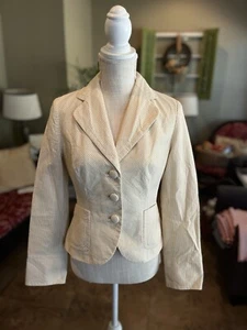 Banana Republic Blazer Vtg cream and khaki Seersucker Cotton Womens Size 2 - Picture 1 of 6