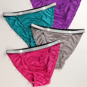 Pack Of 4 Sexy Ladies Womens Satin Panties Briefs High Cut Lingeries Underwear - Picture 1 of 14