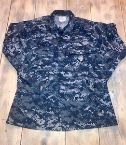 US Military Shirt Mens Medium M Long Blue Digital Camo BDU USGI Uniform Navy USN - Picture 1 of 9