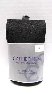 Medias Catherines Control Top Moda Diamante Patrón Argyle Negras Talla Grande 5X - Imagen 1 de 4