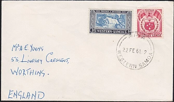 САМОА 1961 5d ставка крышка Apia в Великобританию........................................................A8790 - Изображение 1 из 1