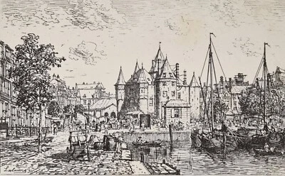 Estampe héliogravure "Amsterdam - Porte Saint-Antoine" Maxime Lalanne & Dujardin - Photo 1/4