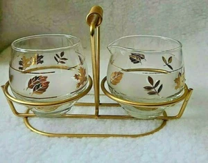 Libbey GOLDEN FOLIAGE Cream & Sugar Set w/Carrier - Picture 1 of 4