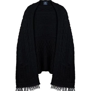 SALE!! NIB-Merino Wool Black Wrap Shawl 100% Wool Knit- Pockets, Made in Ireland - Picture 1 of 7