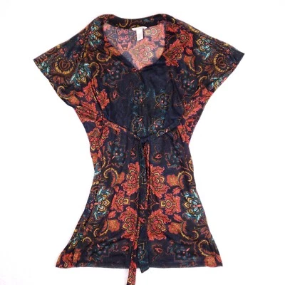 Top túnica H&M Boho cachemira para mujer M rojo azul manga gorra festival hippie chic Foto 1 de 4