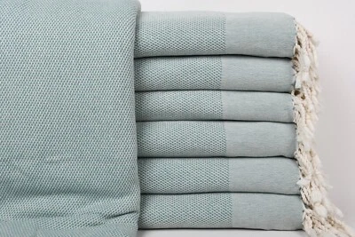 Turkish Bedspread, Turkish Blanket, Petrol Green, Geometric Blanket, 79"x95" - Image 1 of 4