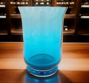 ROYAL DOULTON 6" Inch Tall Hand Made Blue Glass Hurricane Pillar Candle Holder - Picture 1 of 11