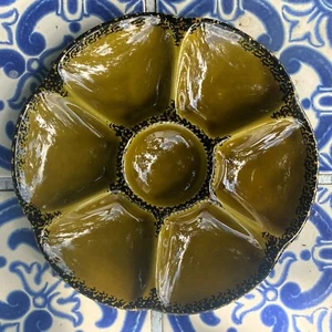 Vintage Gien Shiny Dark Green Oyster  Plate Majolica Circa 1950s - Picture 1 of 2