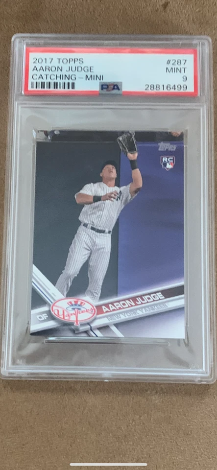 AARON JUDGE 2017 Topps Catching Mini #287 Rookie RC PSA 9 Mint_POP 4_Tough card - Image 1 of 2