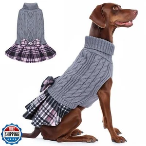 KYEESE Dog Sweater Large Dogs Sweater with Bowtie Checkered Soft Clothes Larg - Picture 1 of 5