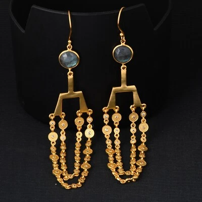 Pendiente araña cadena chapada en oro Gift For Love con labradorita, topacio blanco Foto 1 de 4