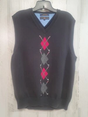 Chaleco de Colección Tommy Hilfiger Hombres Grande Negro Argyle Preppy Golf Atletismo Foto 1 de 4