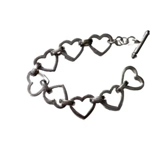 Brazalete vintage de plata de ley 925 con eslabones de corazón 8" - Imagen 1 de 7